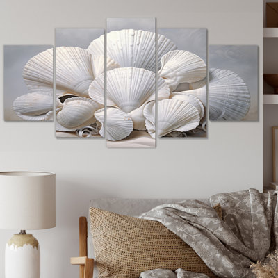 Coquillages monochromes blancs - animaux, reproduction sur toile - 5 panneaux