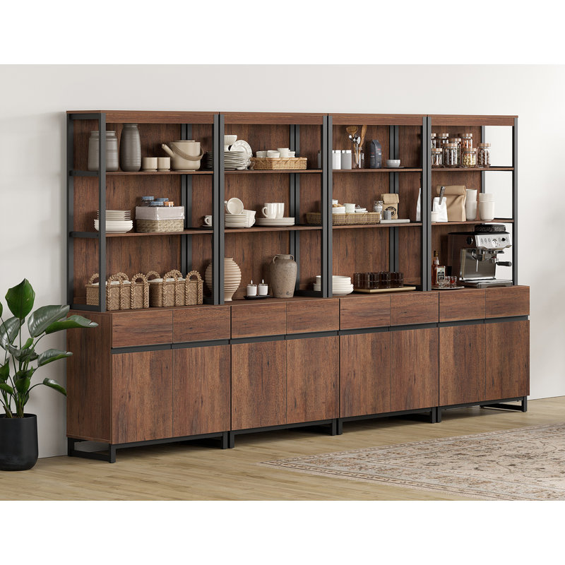 Modern 72" Sideboard With Metal Base And Adjustable Shelves, Multifunctional Buffet Cabinet With Storage And Open Shelves For Dining Room Or Kitchen