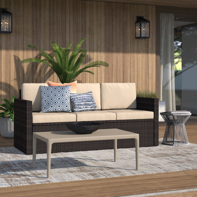Arbedella 75.75'' Wide Wicker Patio Sofa with Cushions