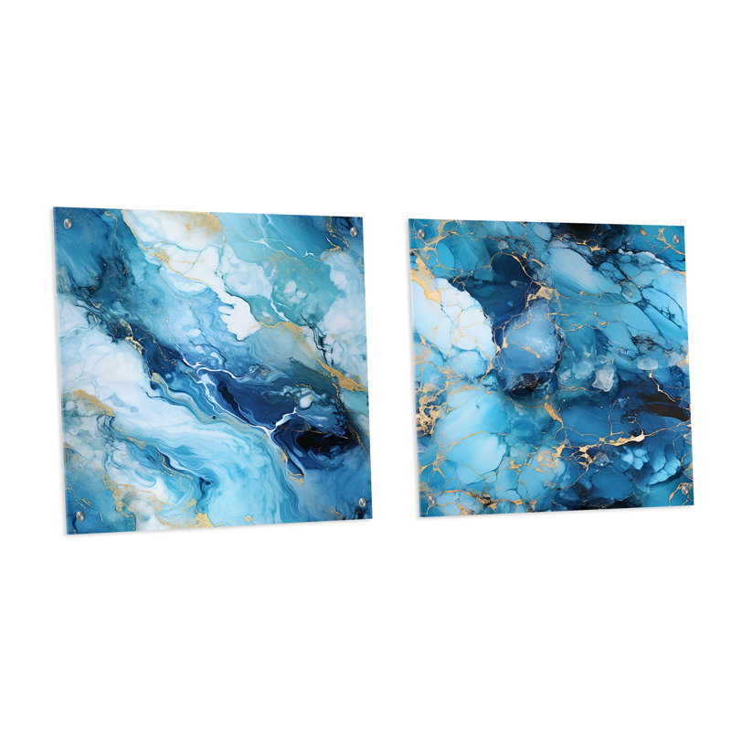 Loren - Abstract Marble Acrylic Wall Art Glass Set Of 2, 16" H x 33" W