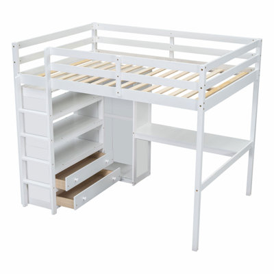 Full Size Loft Bed with Built-in Wardrobe