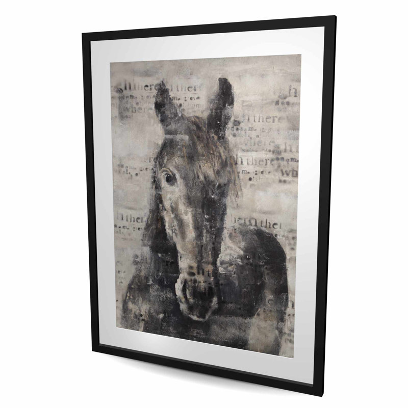 Cheval abstrait avec typographie - impression encadrée rustique, Noir