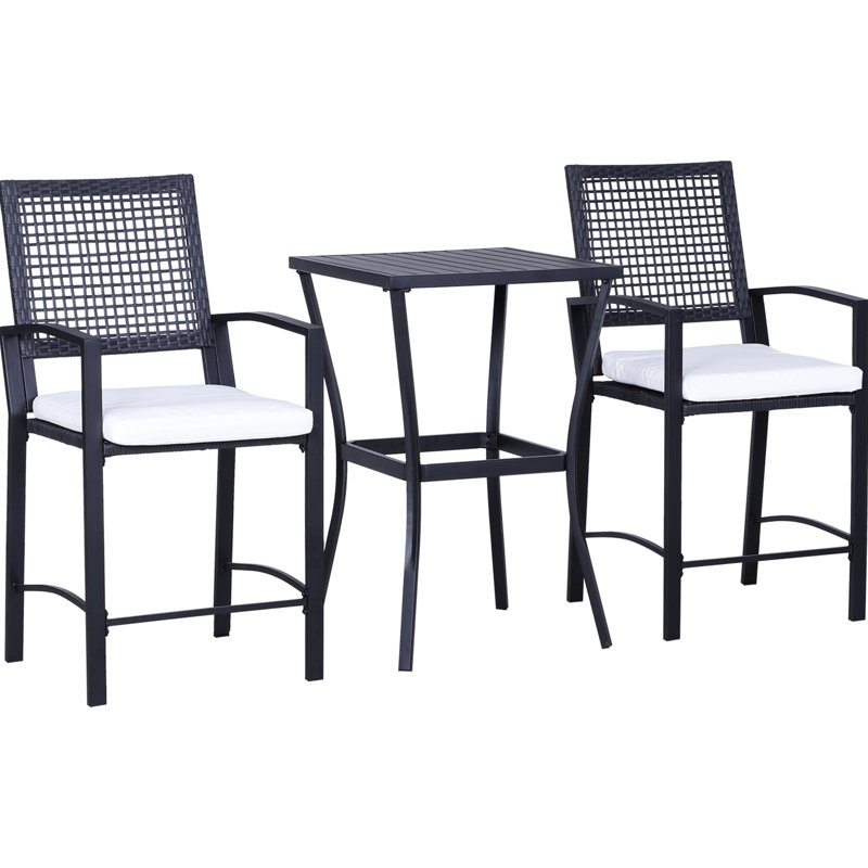 Outdoor Bar Furniture With Cushions. For Backyards, Lawn, Deck, Poolside. , Footrest Feature, Black Look Patio , Cushioned Chairs. Backyard, All Weather Resistance, Footrests, Finish