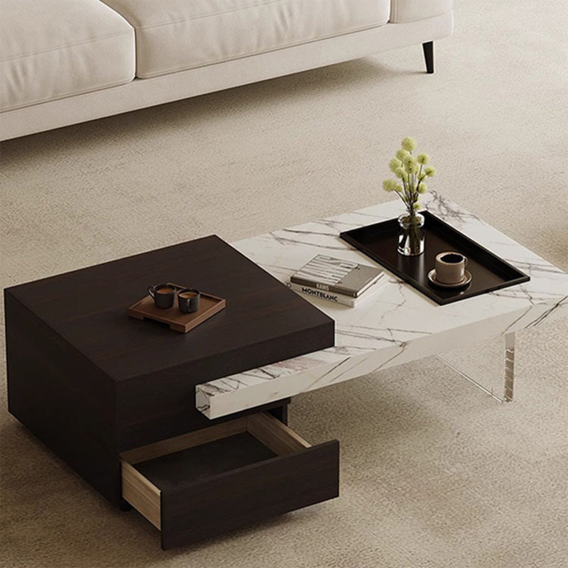 With Wood Storage Cabinet Retractable Square & Rectangular Coffee Table