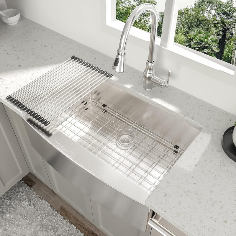 Évier de cuisine à simple cuve en acier inoxydable de calibre 16 L 33 po x l 21 po, Blanc