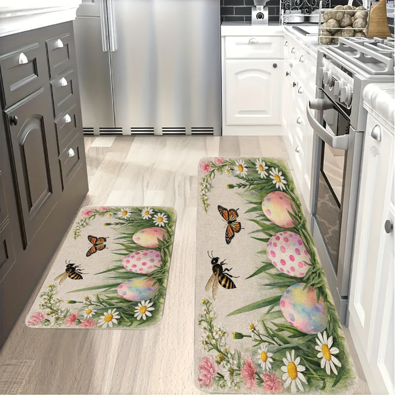 Oeufs de Pâques avec abeilles et papillons, 2 tapis de cuisine antidérapants