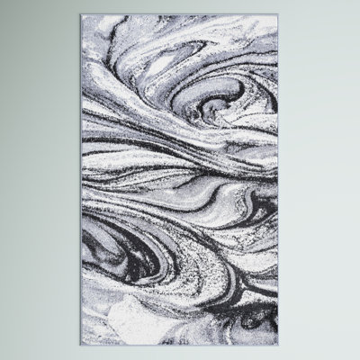 Bontrager Abstract Marble Contemporary Light Gray/Black Rug