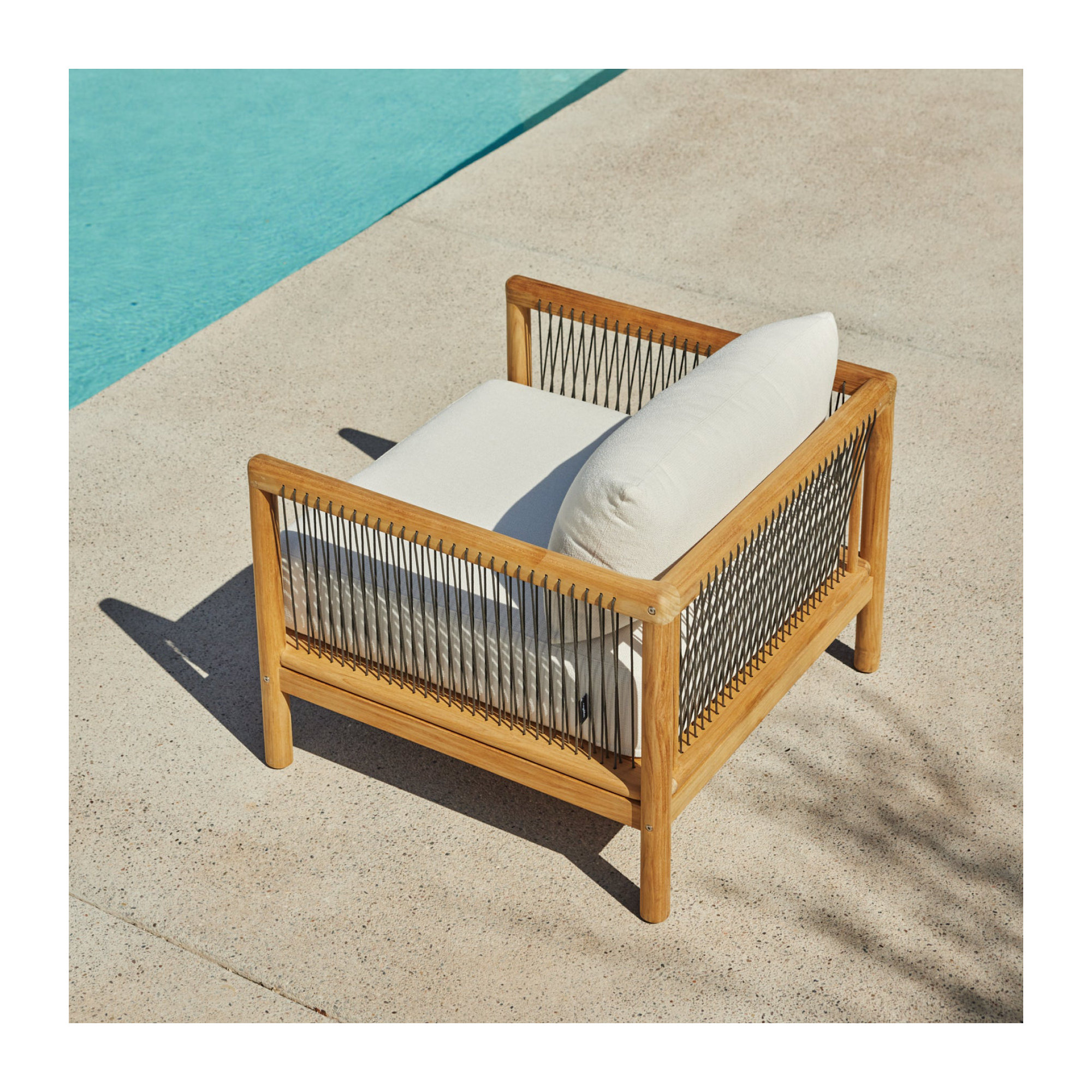 Reel Collection Teak Outdoor Lounge Chair , Sunbrella® Cushions Included, Sunbrella Nurture White