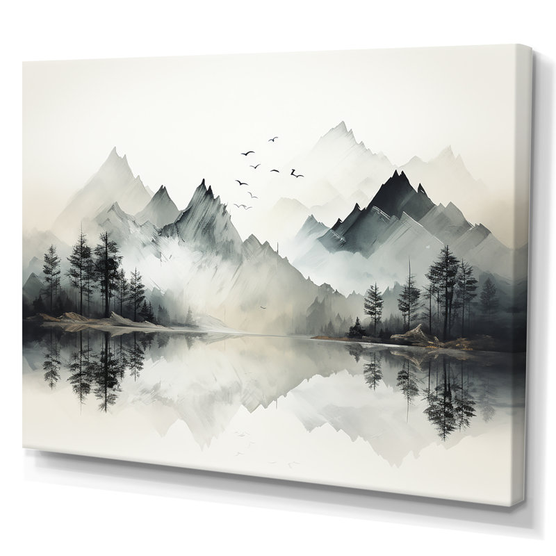 Aquarelle, rêve de lac et de forêt I, Toile tendue, H 24 po x l 32 po x P 1 po