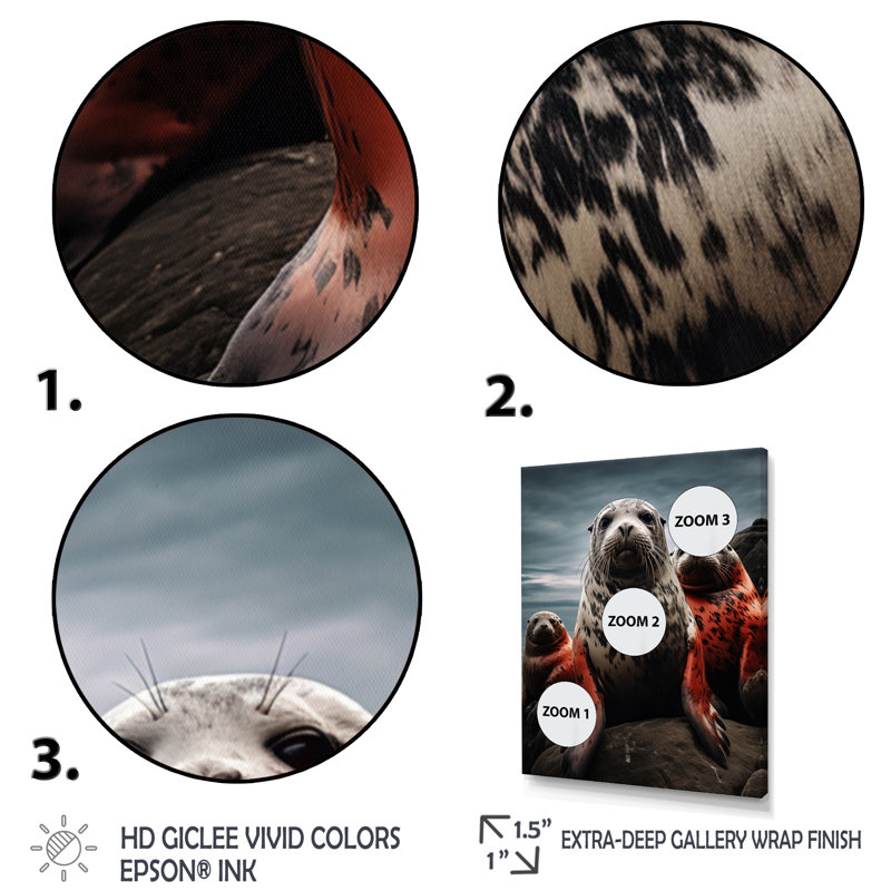 «Grey Red Seal Silent Guardians» sur impression sur toile, H 20 po x l 12 po x P 1 po, Cadre flottant doré
