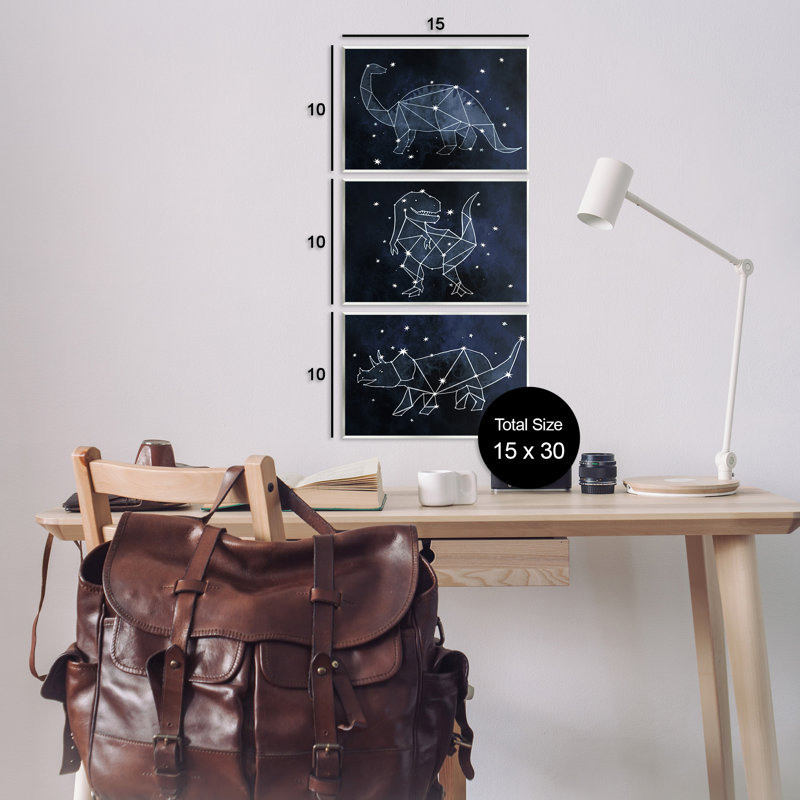 «Night Sky Dinosaur Constellations», ensemble de 3 plaques murales par Daphne Polselli, H 10 po x l 15 po