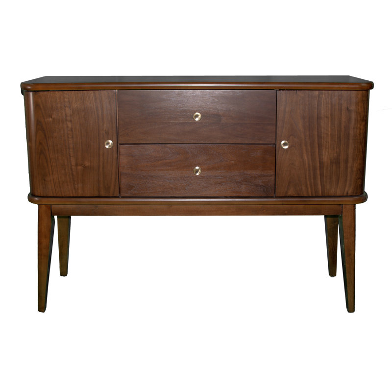 Desserte en bois massif de style Mid-Century moderne, finition cerisier, 2 tiroirs et armoire avec armoires, finition traditionnelle
