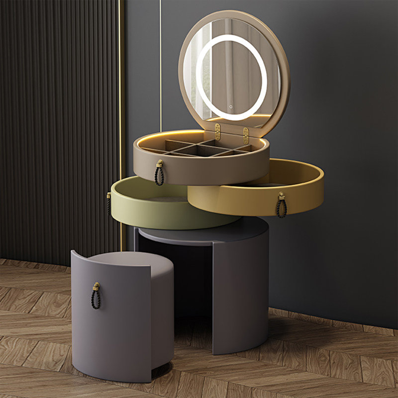 Ensemble de meuble-lavabo multifonctionnel à bloc de couleur avec tabouret de coiffeuse et miroir de maquillage