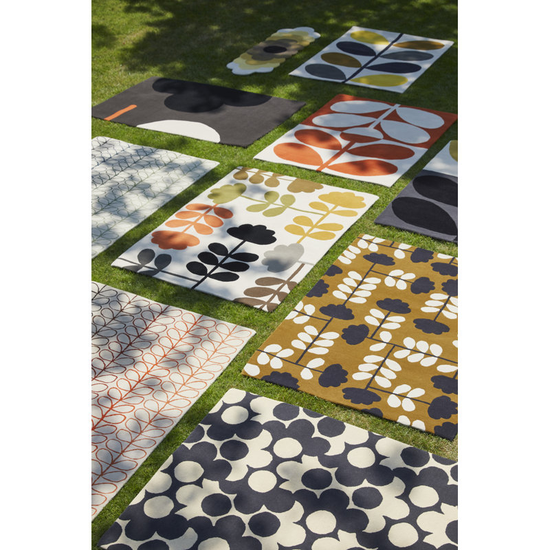 Wool Geometric Area Rug in Graphite/Black/Orange, Rectangle 6'7" x 9'2"