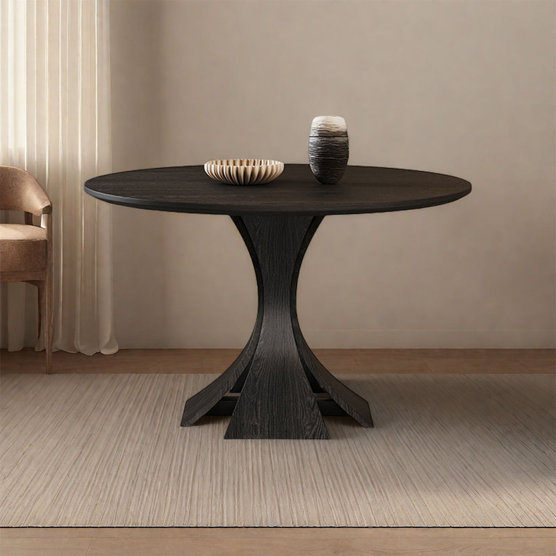 Vintage Black Solid Wood Round Dining Table Set, 29.5"H x 43.3"L x 43.3"W