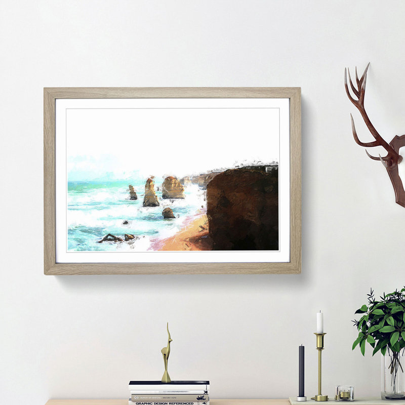 The Twelve Apostles Cliffs in Australia - Picture Frame Painting Print, Oak Framed, 27cm H x 36cm W x 2cm D