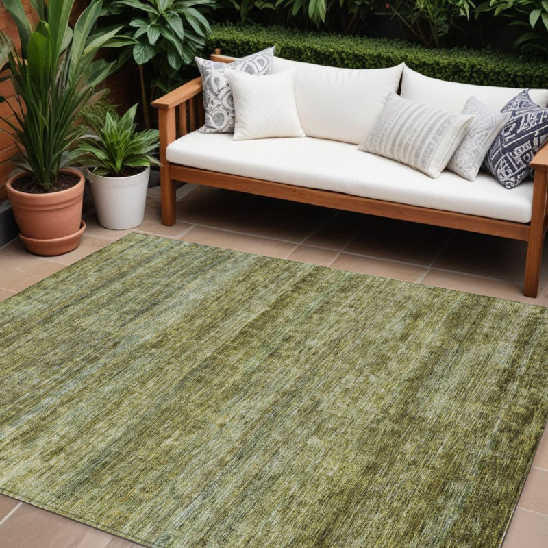 Tapis extérieur lavable rayé vert olive et brun 10 pi x 14 pi