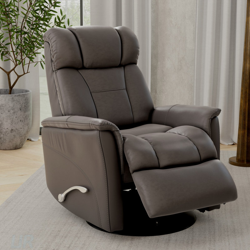 Global Home Swivel Glider Recliner With Manual Adjustable Headrest & Footrest In Faux Leather For Ultimate Comfort And Style