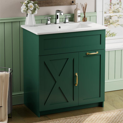 30" Vintage Bathroom Vanity with Sink, Organizer & Power Outlets