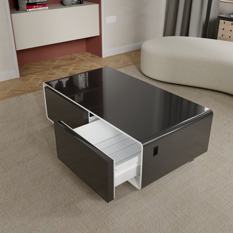 Smart Coffee Table with 135"L Fridge and Wireless Charge, Full Black