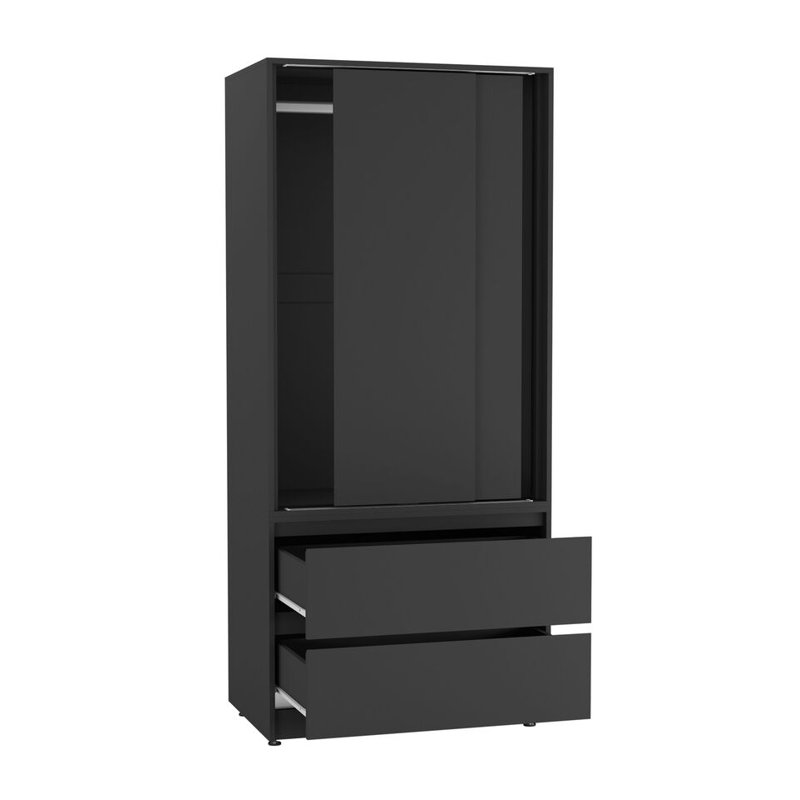 Solid Wood Wardrobe, Black/Black