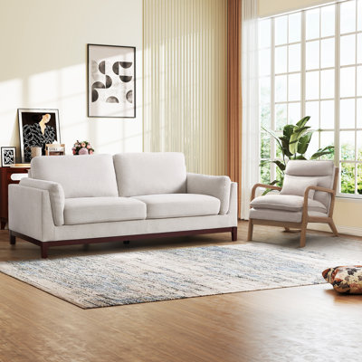 Ensemble 2 pièces de canapé rembourré moderne en lin de 79,1 po avec des pieds en bois et un coussin lombaire
