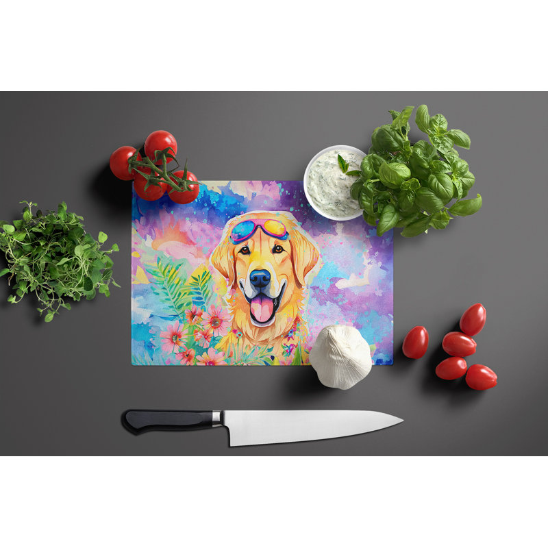 Grande planche à découper en verre jaune Labrador Hippie Dawg