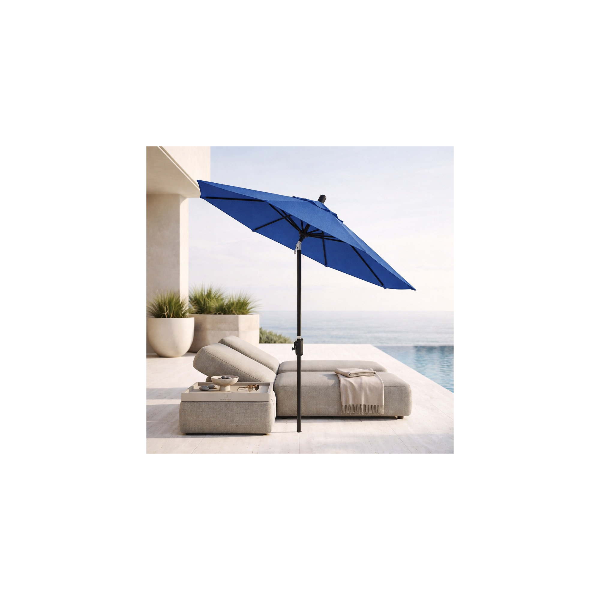 Natalie 8' 8" Market Sunbrella® Umbrella, Antique Bronze, Canvas Pacific Blue Sunbrella® Canvas