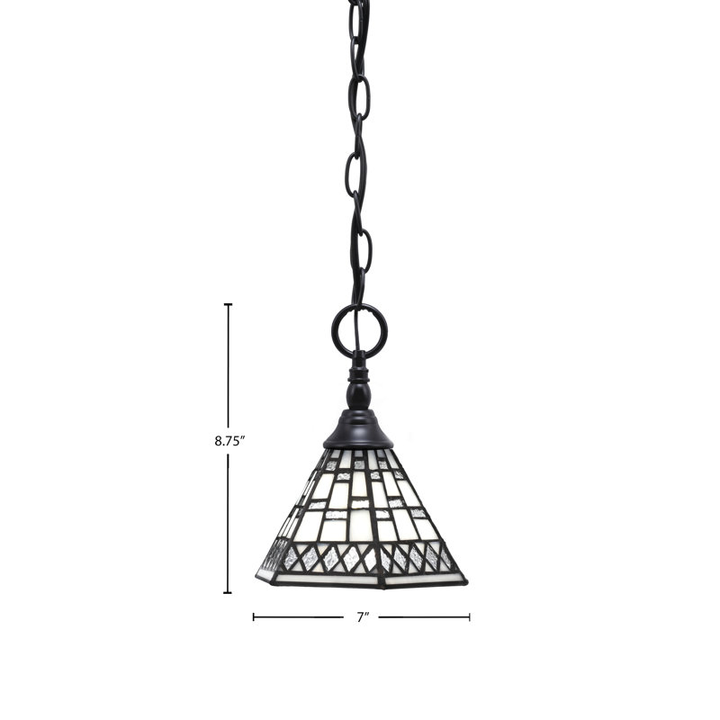 Mini-luminaire suspendu suspendu à une chaîne avec verre d'art étain de 7 po, Noir mat