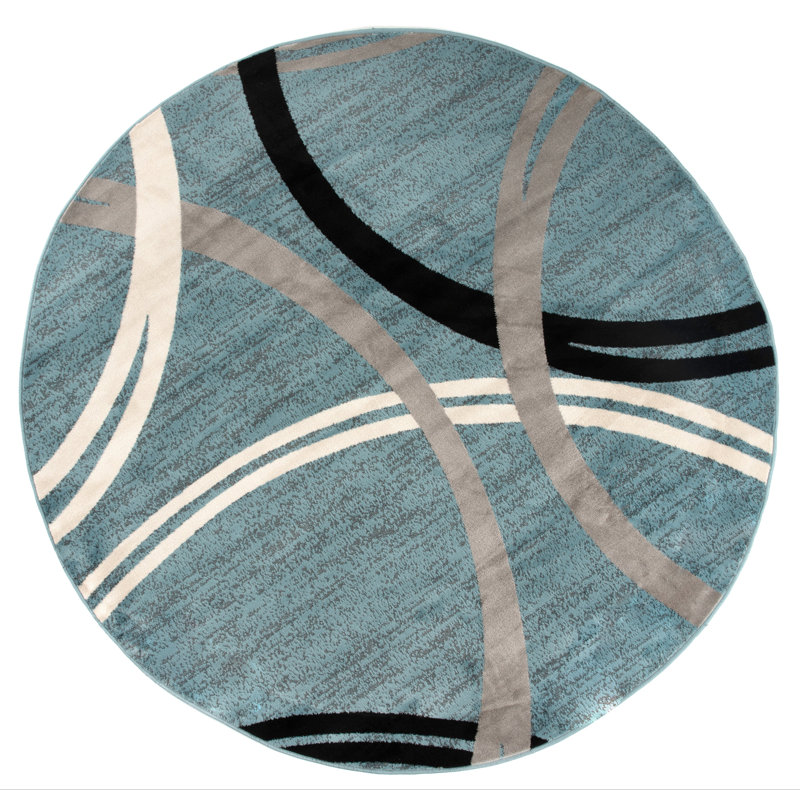 Tolchester Abstract Blue/Gray/Black Area Rug, Round 6'6"