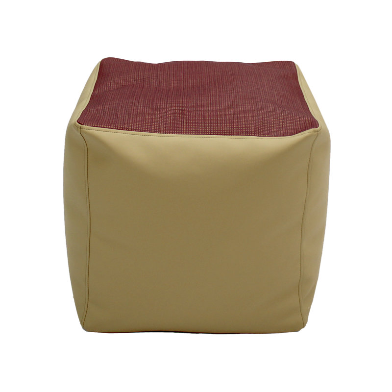 SoftScape Faux Leather Pouf, Raffia Sand Faux Leather