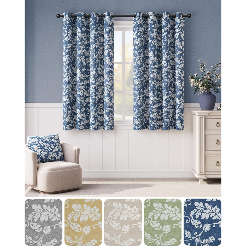 Rideaux occultant à motif de feuilles à volutes pour chambre, L 52 po x L 63 po