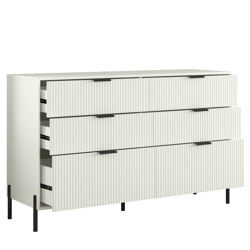 Commode 6 tiroirs Edina, Noir / blanc cassé