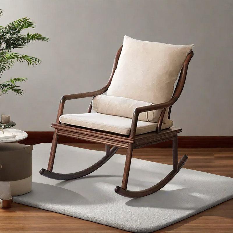 Chaise berçante en bois massif, Beige