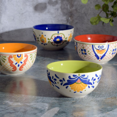 Hand Painted Dinnerware Set,4-Piece Mug Set (17.4Oz), Assorted