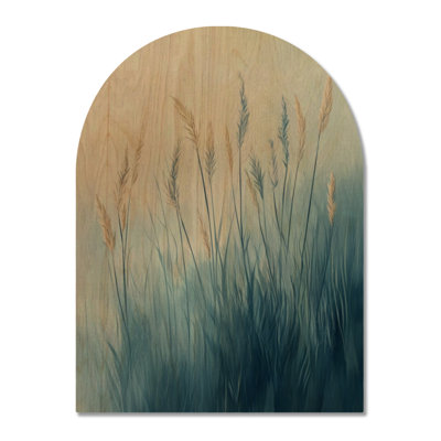 Plumes de Pampas brumeuses I - Décoration murale botanique en bois arqué