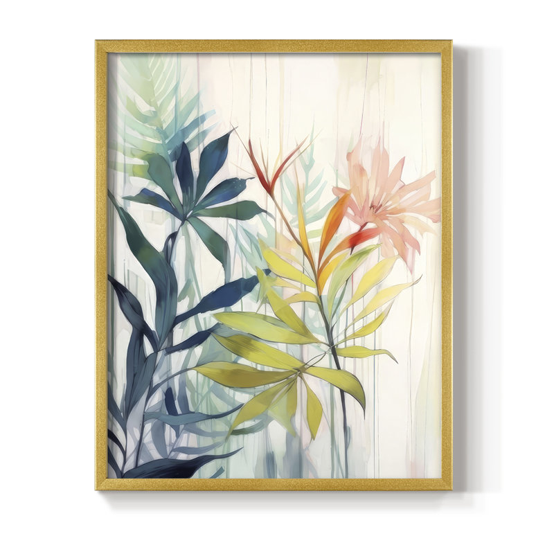 «Pink and Yellow Floral Elegance I», reproduction encadrée - bois massif, H 11 po x l 9 po, Doré
