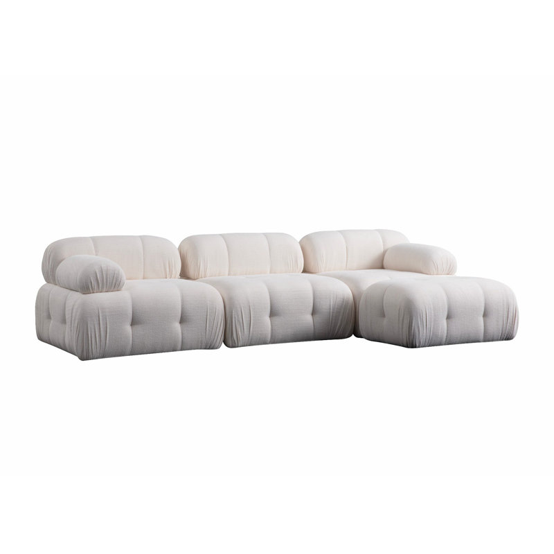 Élégant canapé d'angle, tissu blanc, 114,2 po x 62,9 po x 29,5 po | Structure en bois de hêtre durable et panneau en bois aggloméré, revêtement 100% polyester | Mousse grise douce et mousse de silicone pour le confort, design moderne pour le salon