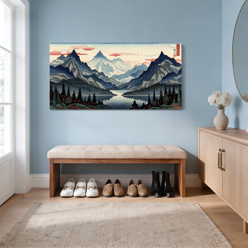 Ensemble de 1 tableau sur toile tendue de style japonais représentant un paysage de montagne, 4020
