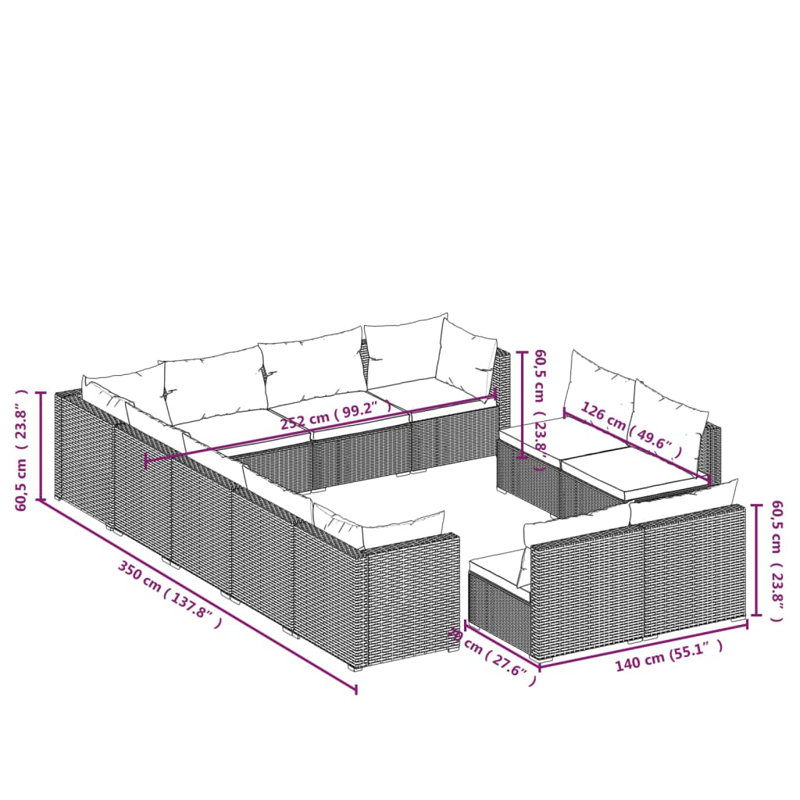 Vidaxl 12 Piece Garden Lounge Set With Cushions Black Poly Rattan