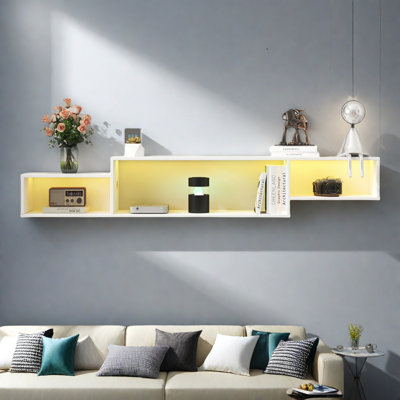 Meuble télé flottant mural 65,35 po avec 20 DEL de couleur et station de charge
