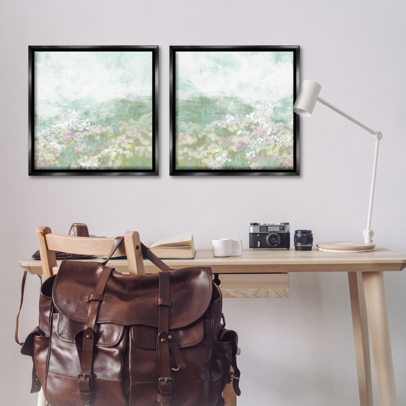 «Mute Pastel Flower Field», ensemble de 2 toiles flottantes encadrées par June Erica Vess, Cadre flottant noir de jais