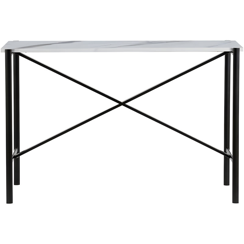 Rectangular Console Table With Faux Marble Top And Blackened Bronze Metal Frame