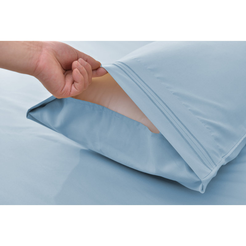  Ensemble de draps 1800 fils en rayonne de bambou, Très grand californien, Bleu clair