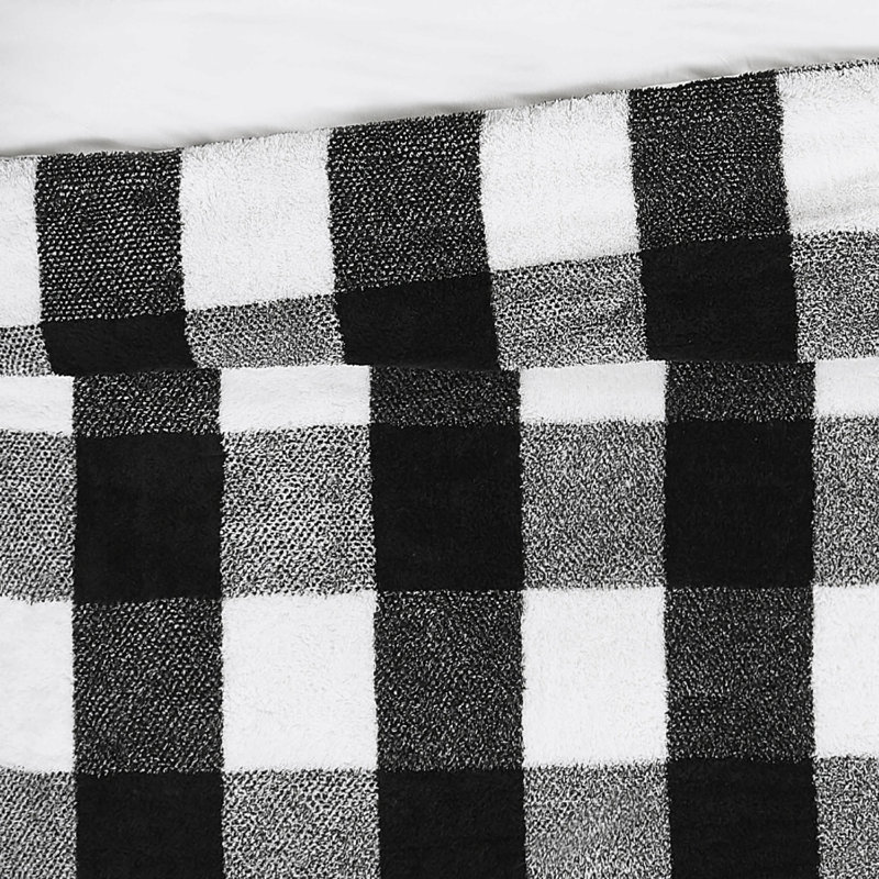 Cannon Cozy Buffalo Check Comforter Set, Black Plaid, King Comforter + 2 King Shams