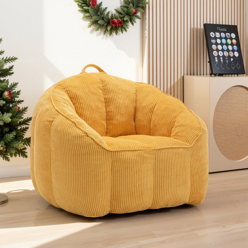 Compression Corduroy Sponge-filled Bean Bag Chair, No Need To Fill, Yellow
