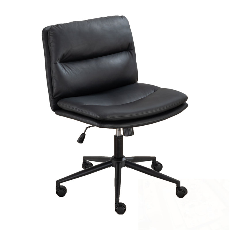 Chaise de bureau pivotante sans accoudoirs en cuir polyuréthane avec base en métal, Noir