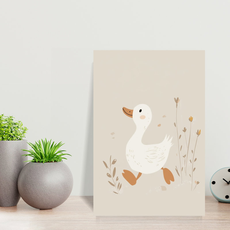 Happy Duckling Run Minimalist Abstract Bird Duck Nature Flower Wall Art Print by Mathieu - Wrapped Canvas Print