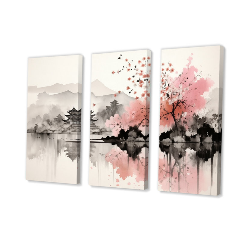Asian Art Sumi Lake III - ensemble de reproductions d'art mural asiatique, H 28 po x l 36 po x P 1 po