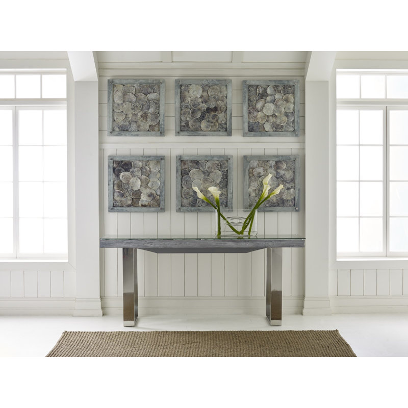Natural Shells in Gray Wood Square Wall Art